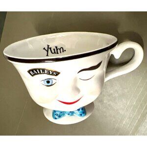 Baileys Coffee Cup Yum Face Winking Eye Blue Bowtie Limited Edition Vintage 90s